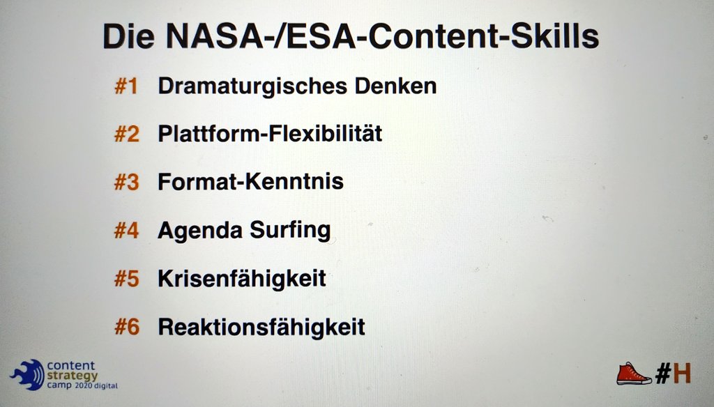 Auf der Grafik ist in Stichpunkten zusammengefasst, welche Fähigkeiten NASA und ESA für ihr Storytelling nutzen.
